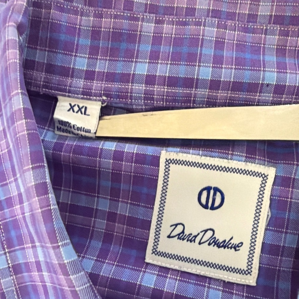 David Donahue Men XXL Purple Blue Plaid Long Sleeve Cotton Button Down Shirt - Picture 10 of 10